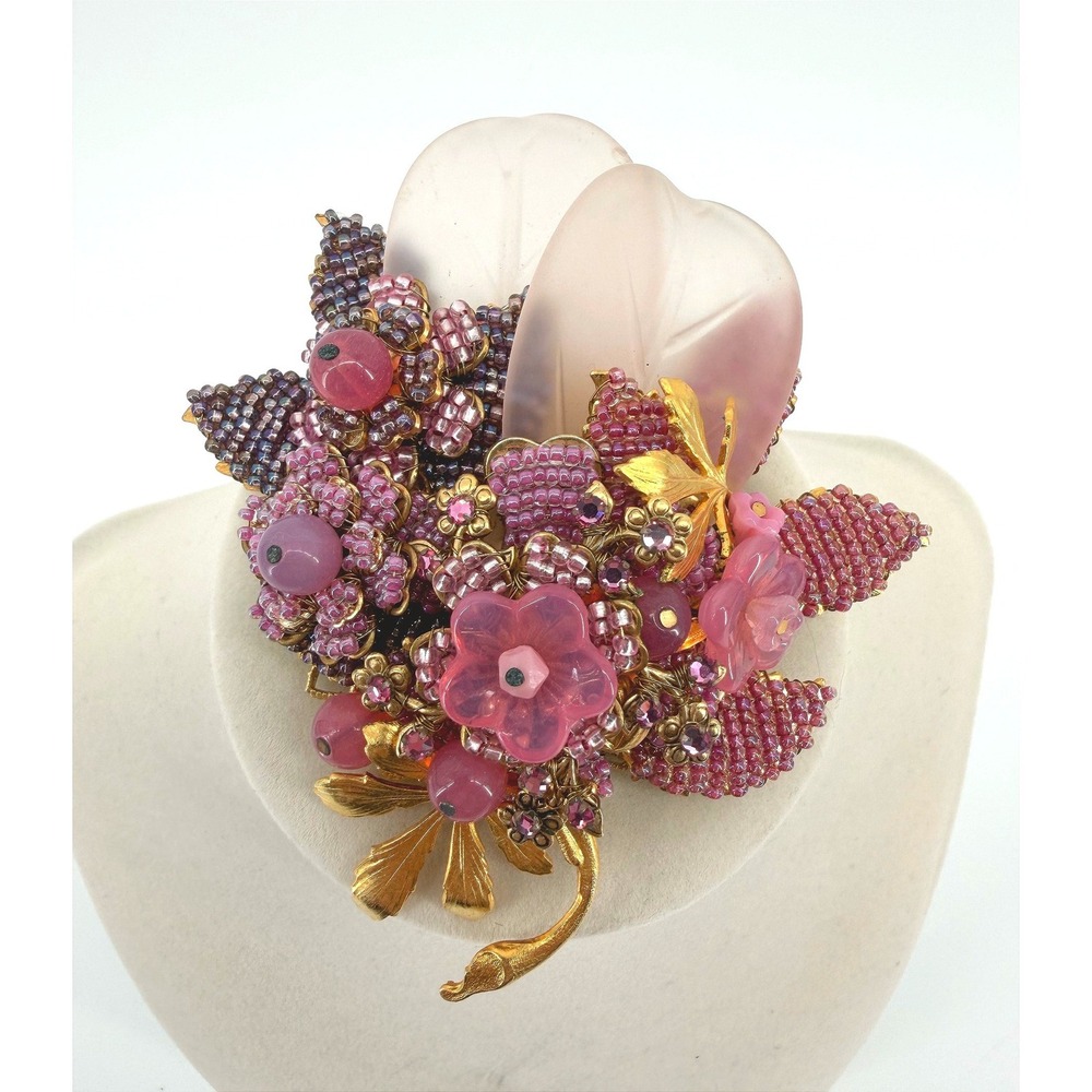 Stanley Hagler NYC Ian St Gielar Pink Floral Beaded Brooch Vintage Statement Pin